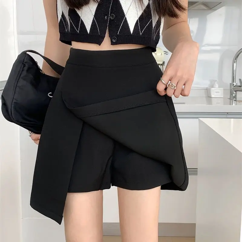 High Waist Black Split Hem Half Skirt Summer New Solid Color All-match Plus Size Trend A-line Skirt Casual Fashion Women Clothes