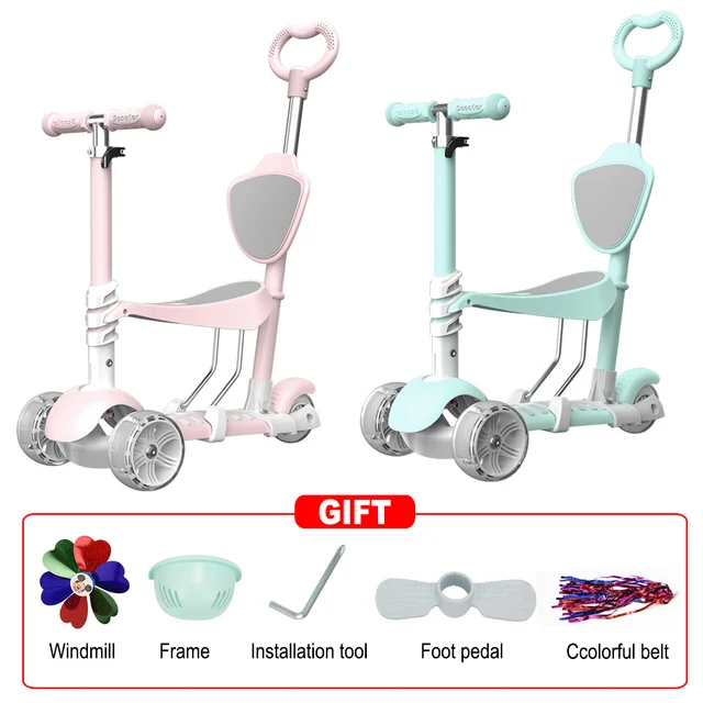 3 Wheels 5 In 1 Electric Scooter Adjustable Electric Scooter Kids Children With Flashing LED Wheels Kick Scooter for Kids 6