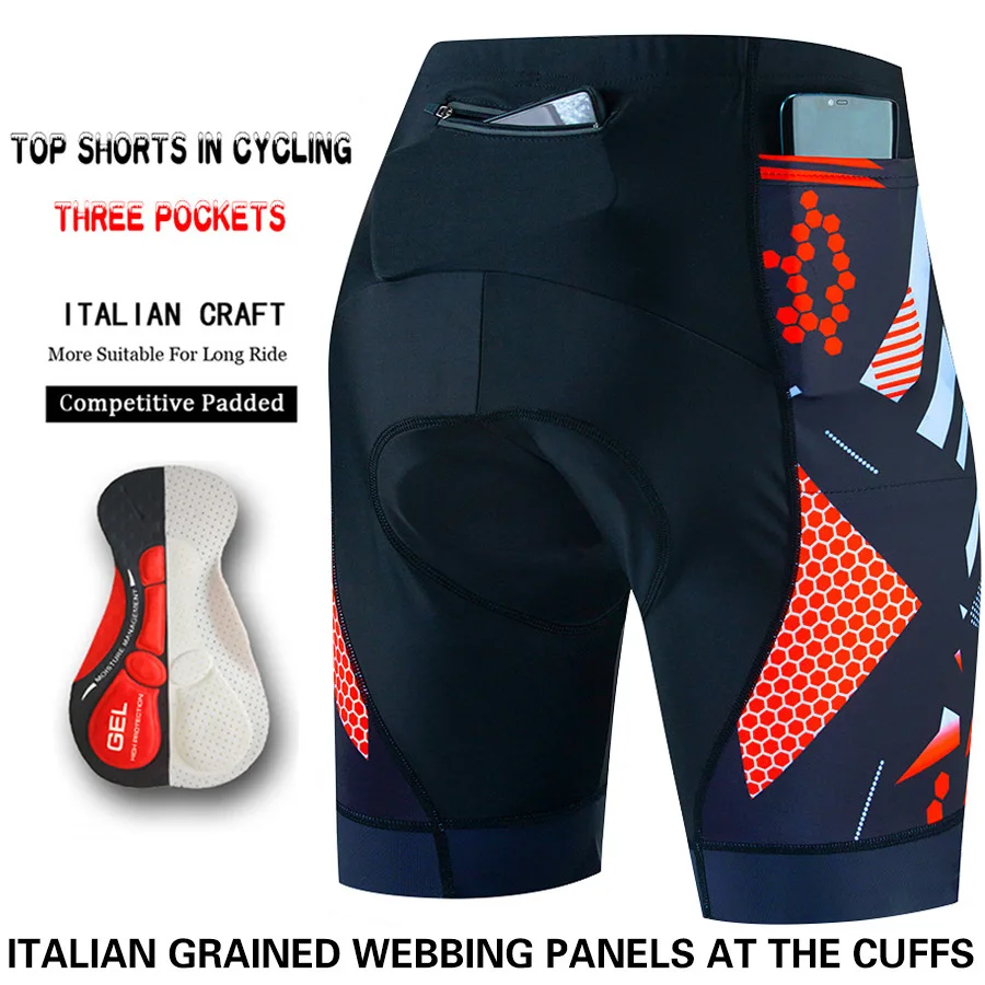 Summer Men's Cycling Shorts Coolmax Gel Pad Triathlon Leggings 3 Pocket Mountain Bike Riding Uniforms multi pocket shorts fitness training shorts cycling gel pad