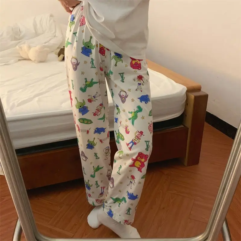 Calça de pijama feminina Disney Cartoon Toy Story manga comprida, estampa kawaii, casual, macia, solta, Winnie The Pooh, novo, outono