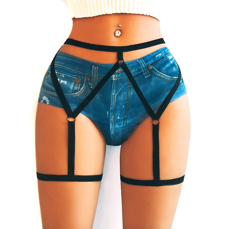 

Womens Leg Harness Sexy Elastic Garter Belt Black High Waist Bondage Pantie Lingerie Size S M L XL