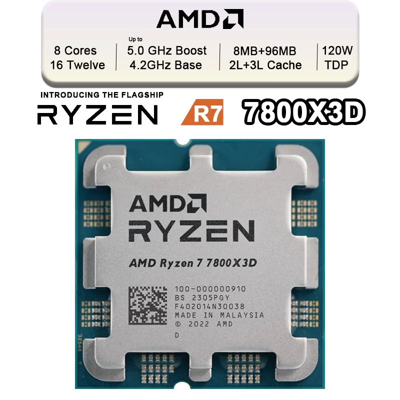 AMD Ryzen 7 7800X3D R7 7800X3D 4.2 GHz 8-Core 16-Thread CPU Processor 5NM  96M 100-100000910 Socket AM5 Without fan