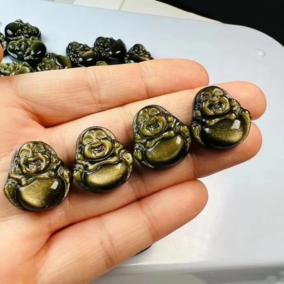 

19mm Natural good flash gold sheen obsidian buddha carving home decoration gift