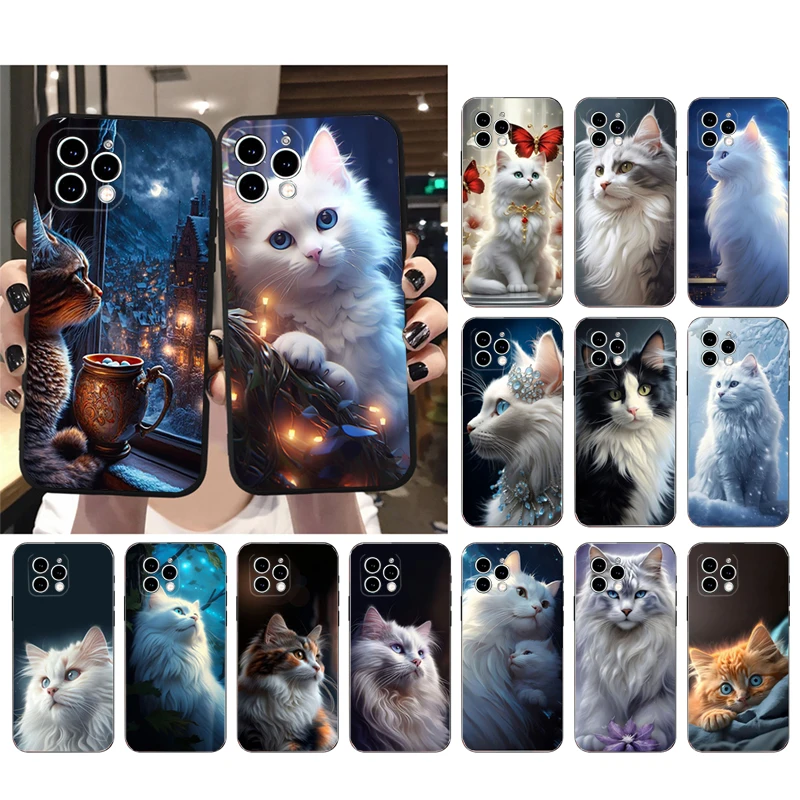 Custodia Per Telefono Gatto Bianco Per Iphone 15 14 Pro Max 13 12 11 Pro Max Xsmax Xr 12 13 Mini 14 Plus Shell