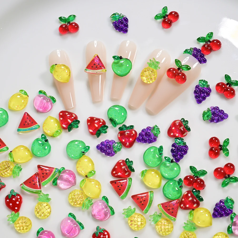 50Pcs 3D 여름 과일 네일 참 딸기, 수박, 체리, 복숭아, 레몬 플랫 백 네일 아트 장식 Hairwear 매니큐어 장식
