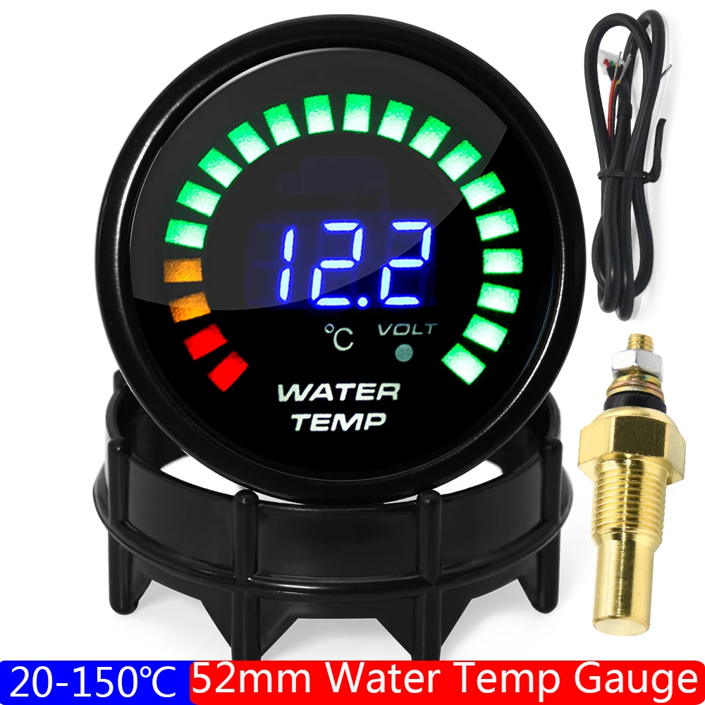 Duman Lens 20-150 santigrat 52mm su sıcaklık göstergesi sensörü ile 1/8NPT dijital su sıcaklığı ölçer benzinli yarış araba 12V için