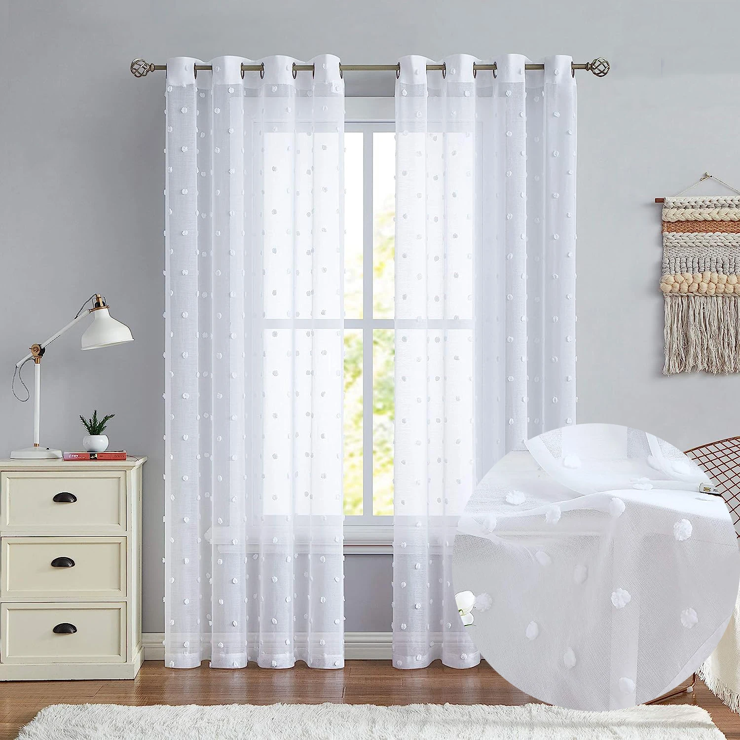 Sheer Curtains for Girls Kids Child Room Voile Embroidery Drapes for Bedroom Living Room Light Filtering Decorative Window