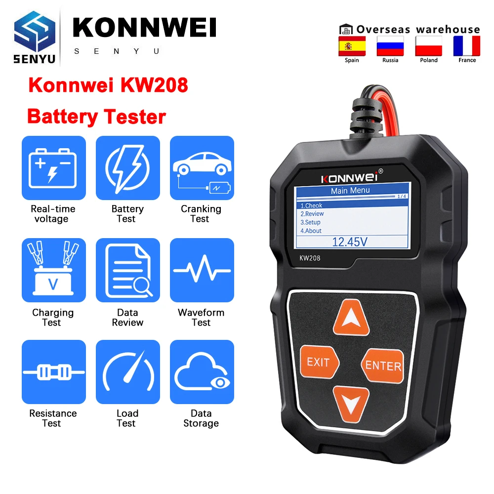 For KONNWEI KW208 Car Battery Tester 12V 100 To 2000CCA Cranking
