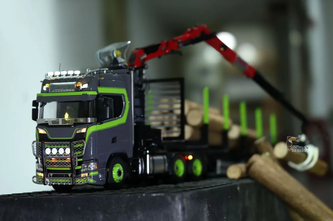 NEW Customized LESU 1/14 Scale RC Tractor Truck Timber Crane Car Metal Chassis 3-axle Trailer Remote Control DIY Model RC Toys 3