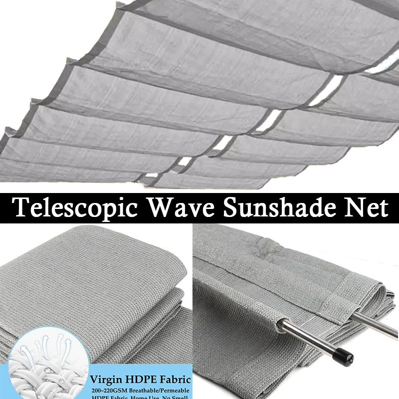Gray Telescopic Wave Sunshade Net Hdpe Fabric Awning Pergola Balcony