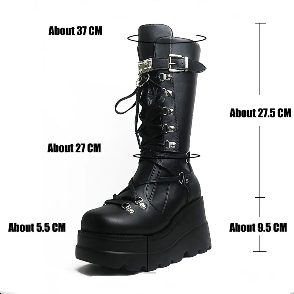 Gothic Style Platform Vampire Cosplay Women Mid-calf Boots 2023 Autumn Wedges Comfortable Woman Motorcycle Boots Shoes Plus Size