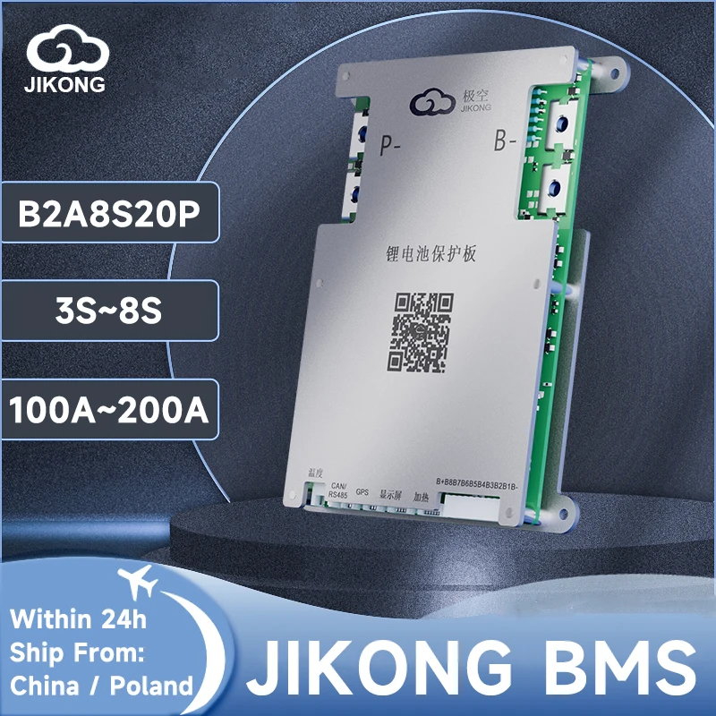 

JIKONG BMS B2A8S20P with BT RS485 CAN 1A 2A Active Balance 3S~8S LiFePo4 Li-ion 18650 Battery 200A Charge Protect Smart JK BMS
