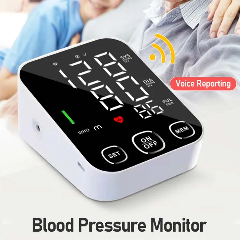 Spanish Voice Portable Tonometer Digital LCD Tensiometers Blood Pressure Monitor Heart Rate Meter Large Cuff Sphygmomanometer 6