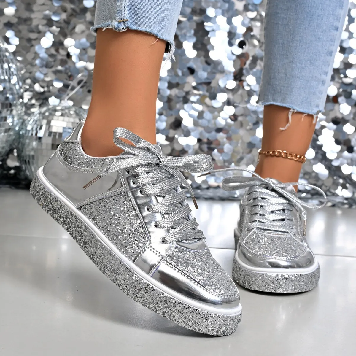 Women Shining Glitter Casual Fashion Sneakers Walking Shoes - Uniqwear