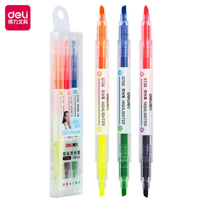 

18Pcs Deli S736 Double Head 6 Colors Fluorescent Pen Round Head Marker Color Marking Pen Pastel Drawing Pen