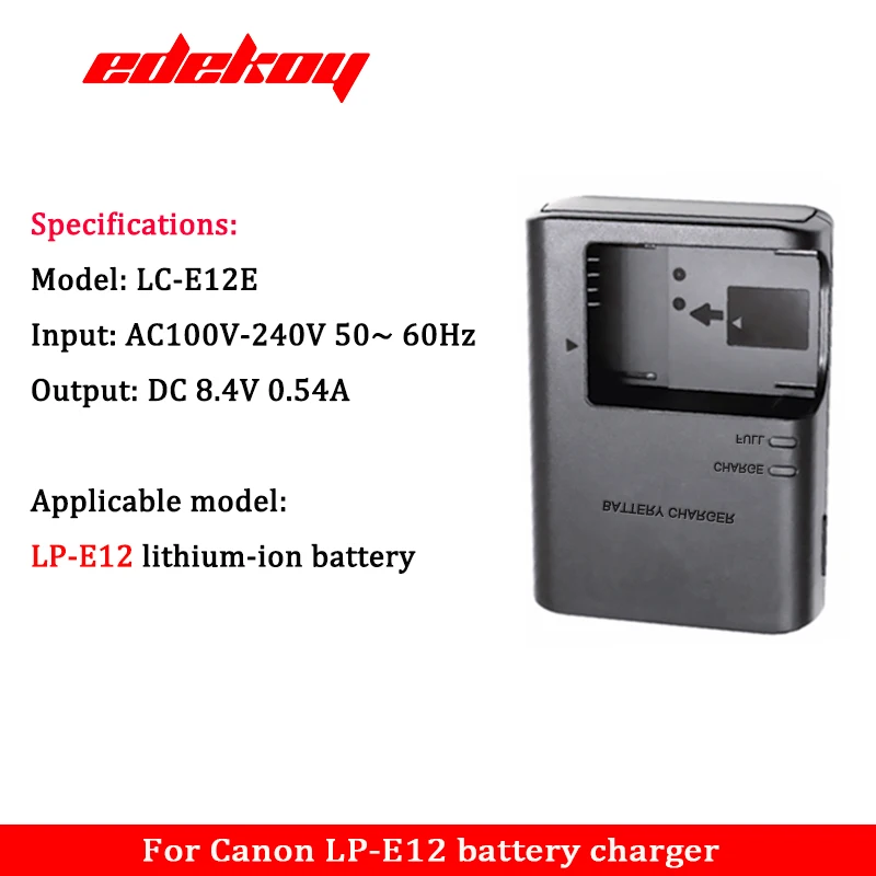 Battery Charger Charger Adapter Battery Charger Adapter LC-E12E LCE12 Battery Charger Canon LP-E12 LPE12 EOS-M EOS M EOS M200 M50 M50II M10 M100 100D Rebel SL1 Kiss X7 Camera