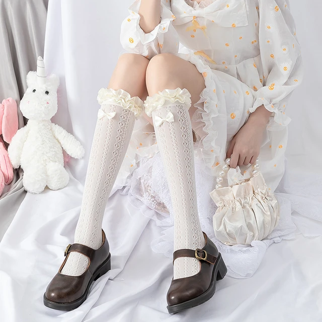 Chaussettes Longues À Volants Pour Lycéennes, Style Japonais