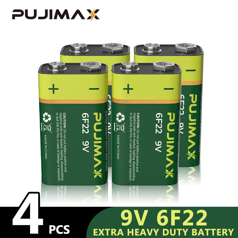 

PUJIMAX 4Pcs 6F22 9V Battery Super Heavy Carbon Duty Batteries Use Batteries Set for Electronic Thermometer Wireless Microphone