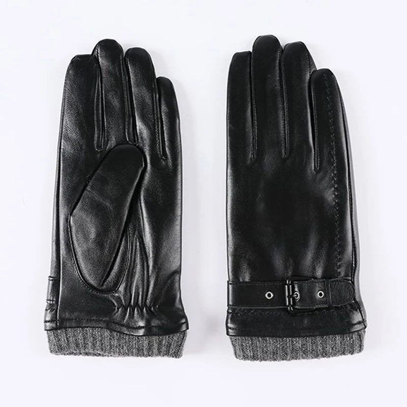 Genuine Leather Gloves For Men Male Sheepskin Touch Screen Winter Warm Windproof Mittens Driving Cycling Motorcycle