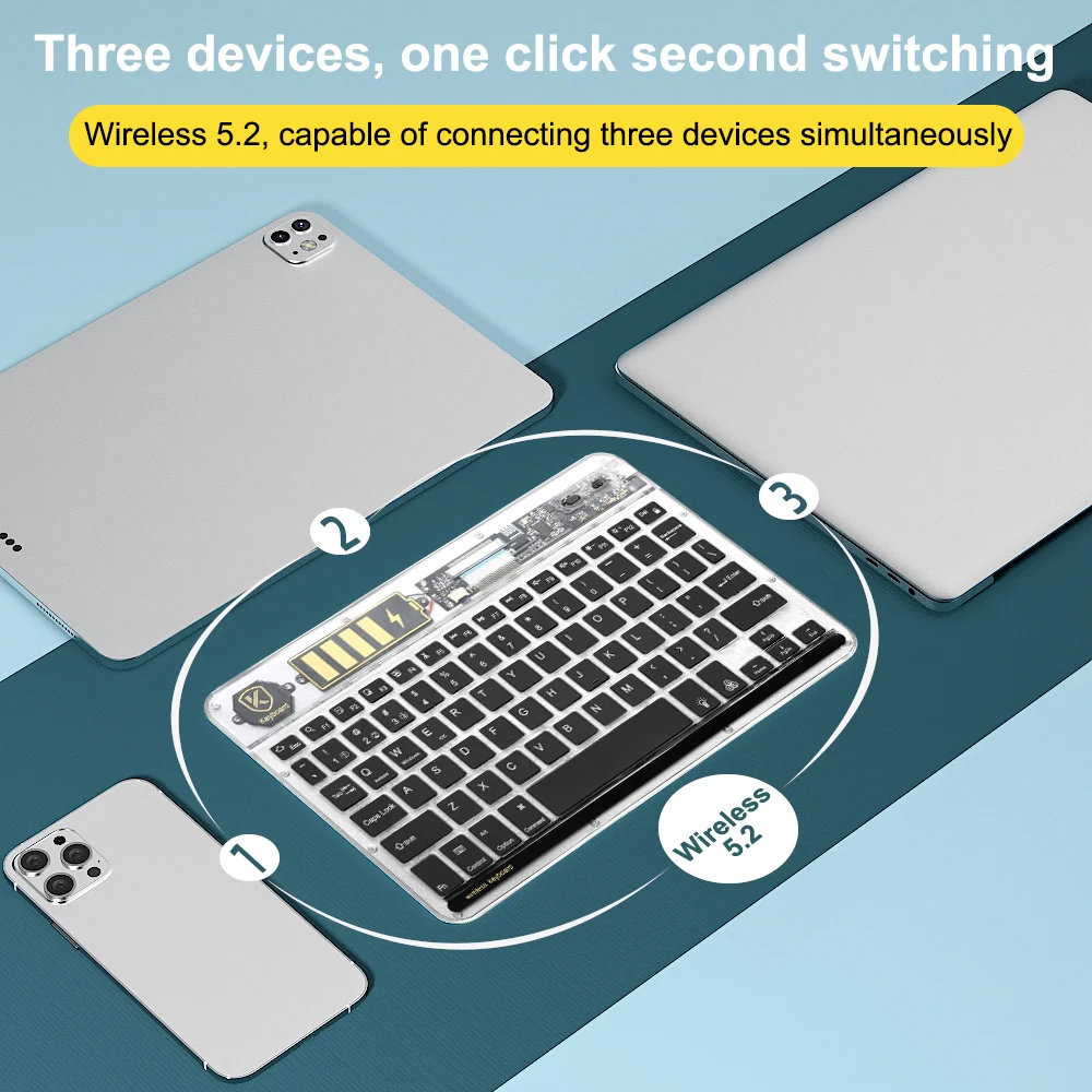 Wireless Keyboard 10 inch Bluetooth-compatible Key Panel for iPad Tablet Phone for Windows Android MAC iOS Light Gaming Keyboard