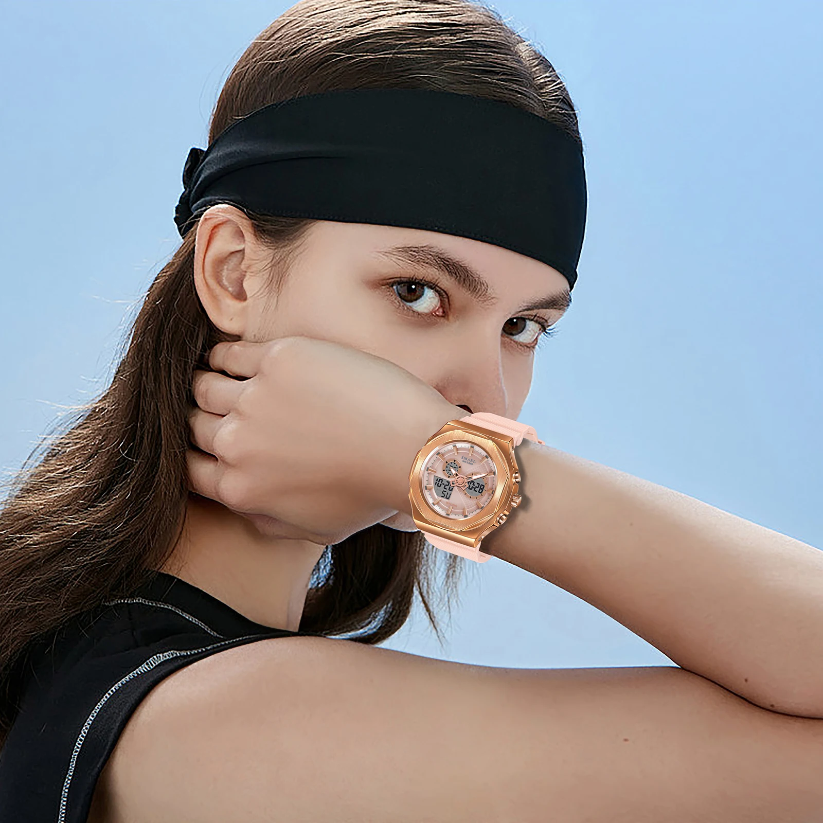 SMAEL Sport Digital Watch Women 50M Waterproof Lady Watches 8102 Dual Time Diaplay LED Back Light