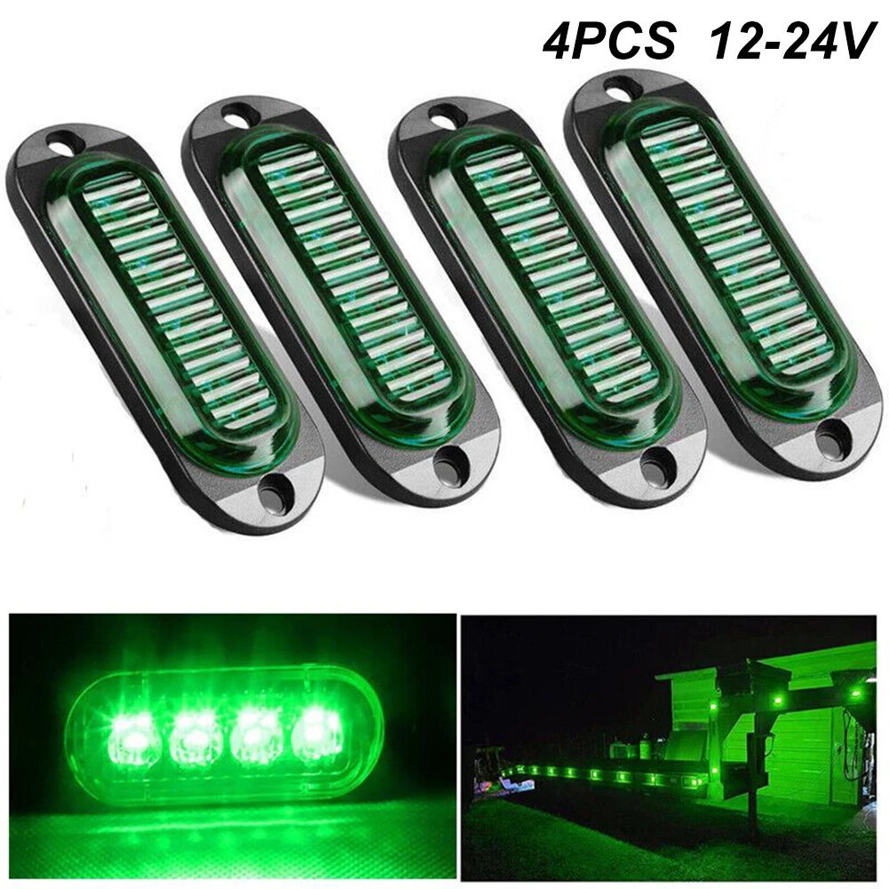 

Beautiful Appearance Side Lights Accessories 4Pcs Truck Side Lights ABS+PC DC 12V-24V Green For Trailers Caravans