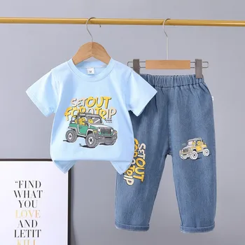 2025 New Summer Baby Boys Clothing Set Cotton Car Short Sleeve T-Shirt Pants 2Pcs Outfits for 1-4 Years Kids Children Tracksuits
