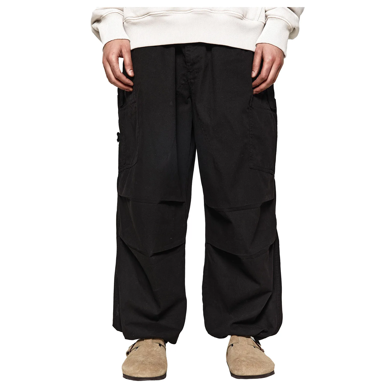 

Simple Cargo Pants Mens Drawstring Multi Pocket Casual Pants Hiking Pant Cotton Solid Loose Overalls Pantalones De Hombre 2024