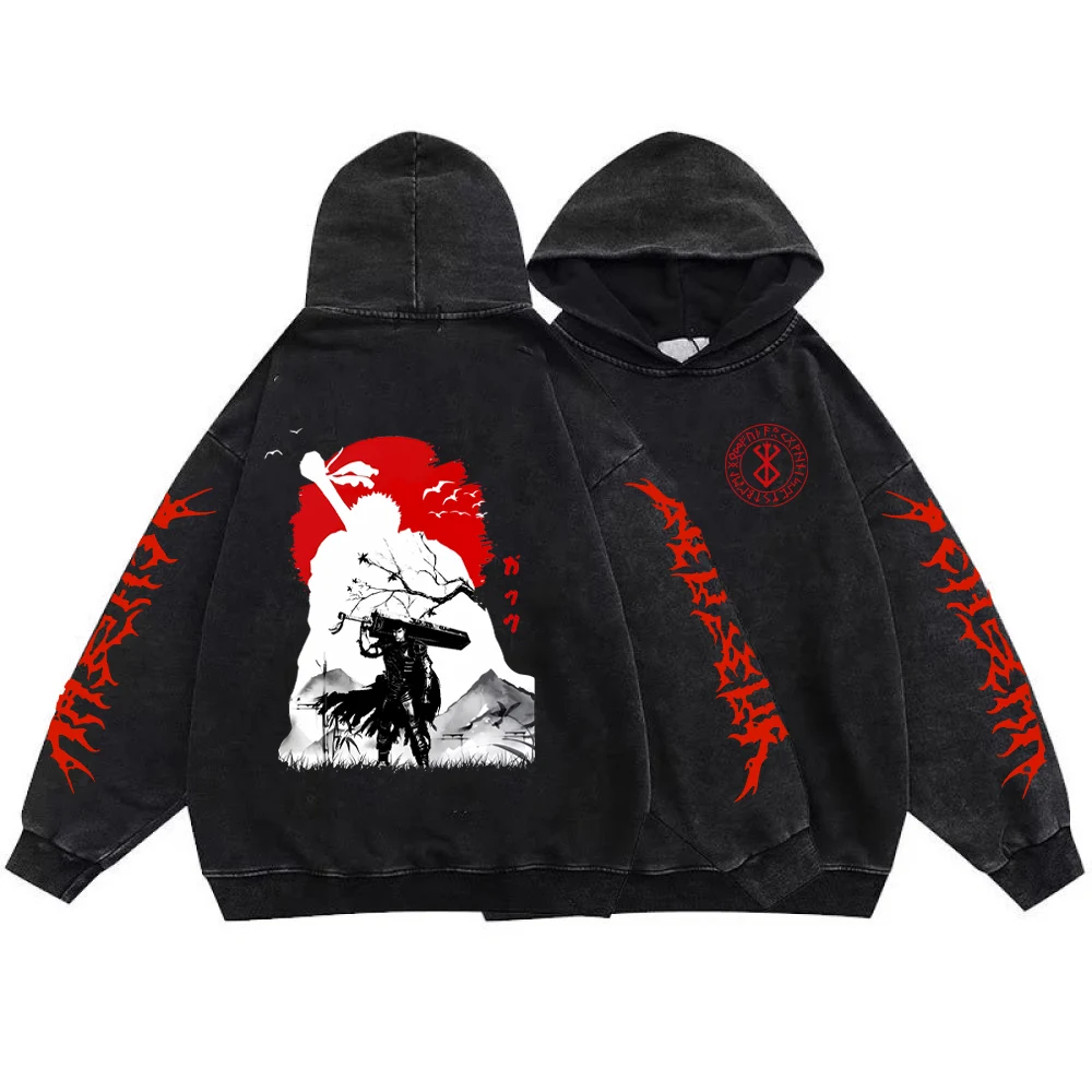 

Anime Berserk толстовка, уличная одежда, винтажные толстовки, повседневный Свободный пуловер, свитшоты, потертый ретро свитер для мужчин и женщин