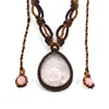 Rose Crystal Braided Stone Pendant Natural Pink Quartz Water Drop Handmade Thread Rope Wrapped Macrame Adjustable Chain Necklace 4