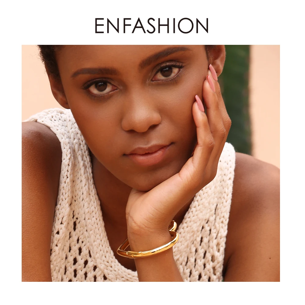 ENFASHION Heart Cuff Bangles For Women Accessories Gold Color Brass Bracelets Fashion Jewelry Friends Gifts Pulseira BC2006 bangle bracelet