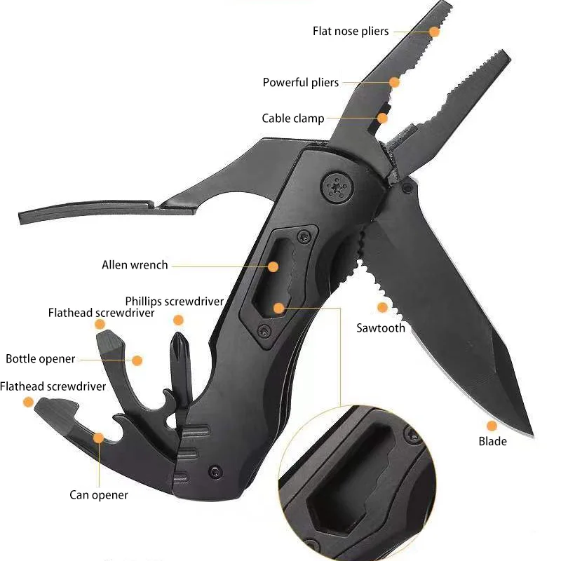 6.3" Serrated Blade Folding Knife Stainless Steel Fixed Blade And Aluminum Handle EDC 10 In1 Multi-Tool Portable Pocket Knife 2