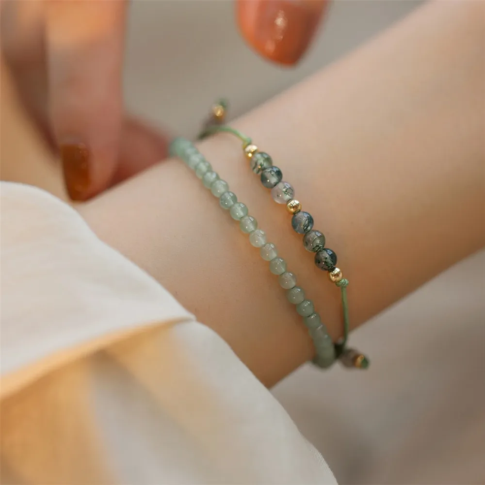 

Круглый зеленый агат из натурального камня, прекрасный многослойный браслет, плетеный шнур, нишевой дизайн, роскошные женские ювелирные изделия ручной работы Gi