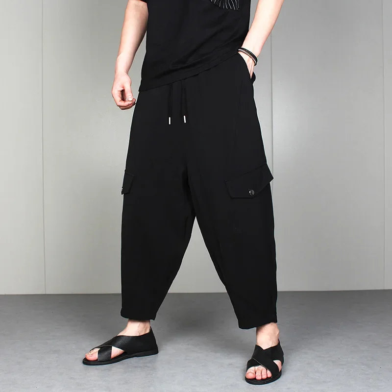 

High Street Summer Baggy plus-size wide-leg Casual Cargo Pants Male Trend Plankton Handsome Harlan nine-point Pants