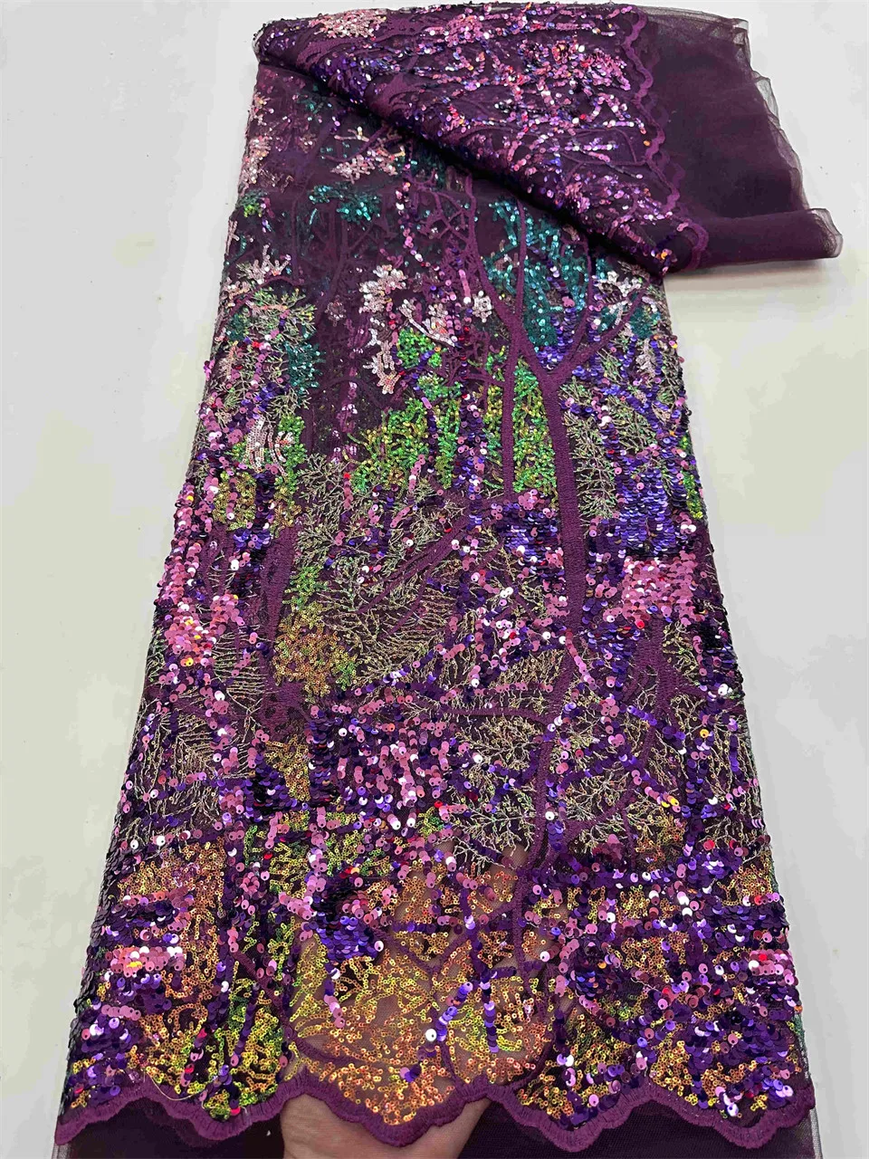High Quality African Lace Fabric French Net Sequins Fabric Sewing Embroidered Lace Tulle Nigerian 5Yards RF5777