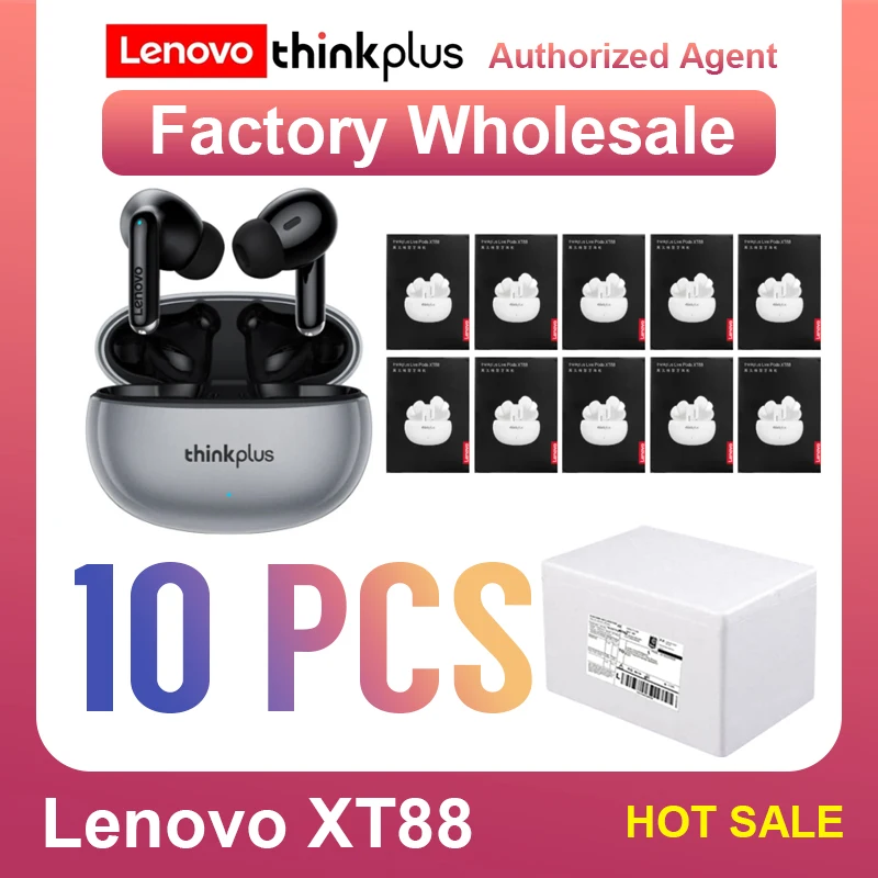 

10 шт. оригинальные наушники-вкладыши Lenovo XT88, Bluetooth наушники, наушники-вкладыши с двойным HD микрофоном, гарнитура, спортивные уличные наушники для iPhone