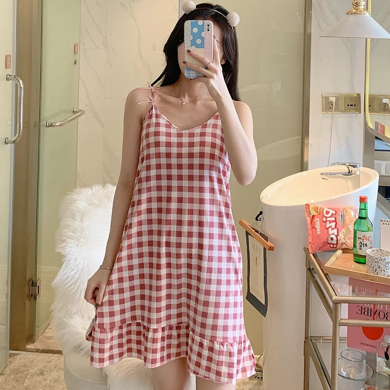 New Summer Women's Short Skirts Cute Nightdress Home Nightdress Women's Casual Loose Ladies Women's Dresses with Chest Pads