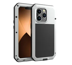 Waterproof Heavy Duty Metal Phone Case with Gorilla Glass Cover - iPhone 13 (Silver)