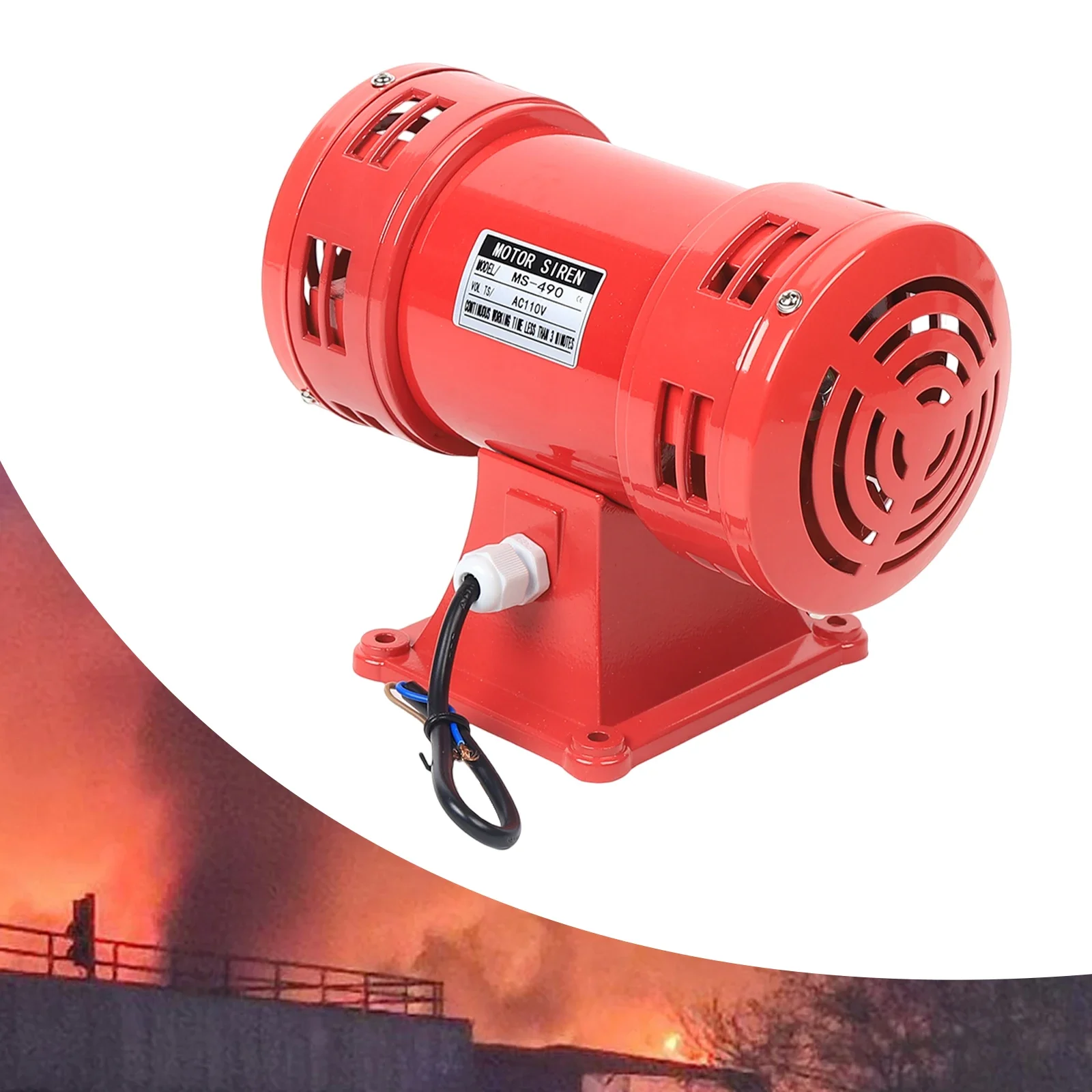 Electric Motor Driven Siren Air Raid Siren Horn Industry Continuous Alarm MS-490 140db Red 110V