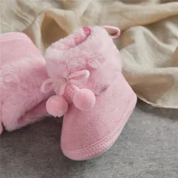 Suefunskry Toddler Baby Girls Boys Boots Winter Warm Soft Sole Fluffy Lace up Boots Cute Plush Pom Decoration Non Slip Shoes 3