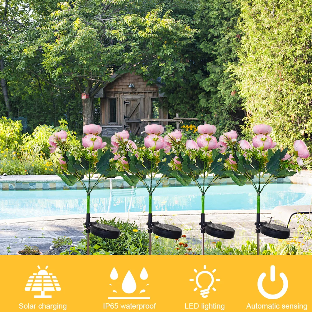 태양광 발전 꽃 조경 조명, IP65 방수 꽃 흔들리는 조명, 정원 잔디 마당 파티오용 꽃 그라운드 스테이크 램프