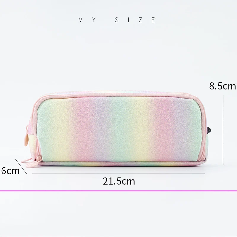 Kawaii Rainbow Pencil Case for Girls School Pencilcase Large Capacity Stationery Organizer Pen Box Three Zipper Pouch Office Bag