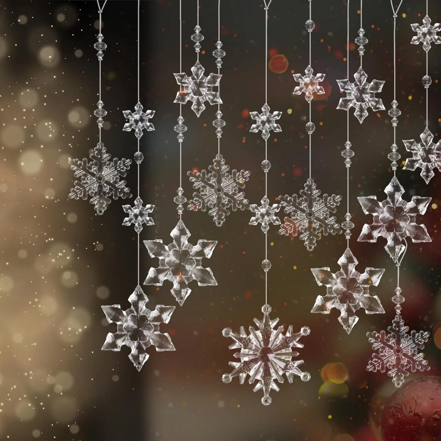 12PCS Christmas Tree Acrylic Snowflake Decoration Party Decoration Transparent Snowflake Hanging Christmas Pendant Decoration