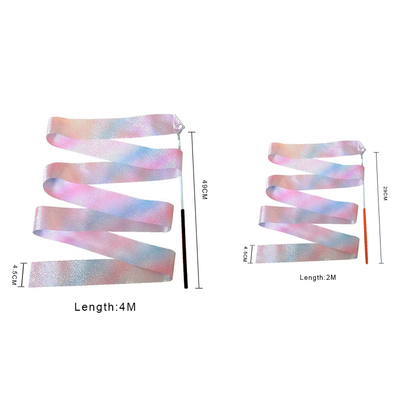 2 Meters 4M Colorful Gym Ribbons Dance Ribbon Rhythmic Art Gymnastics Ballet Streamer Twirling Rod Rainbow Stick Training