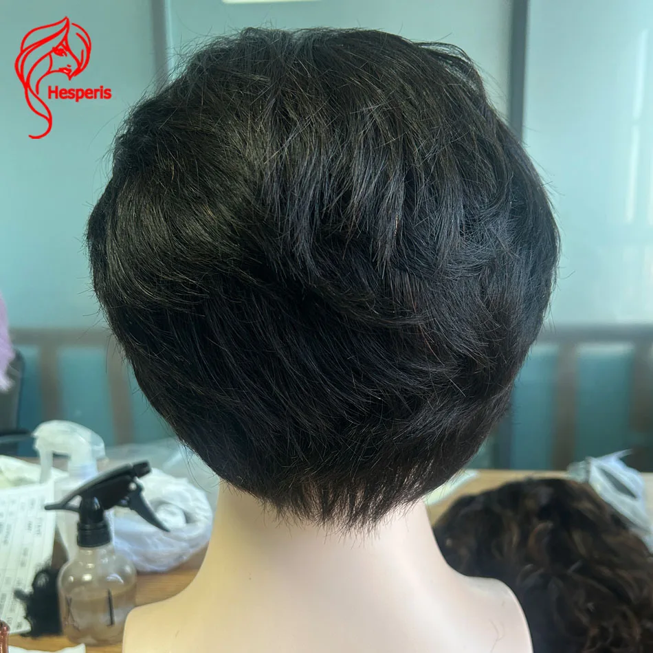 Hesperis Boy Wigs Natural Color Side Part Human Hair Full Lace Wig For Male Short Cut Human Hair Wigs With Bangs Men