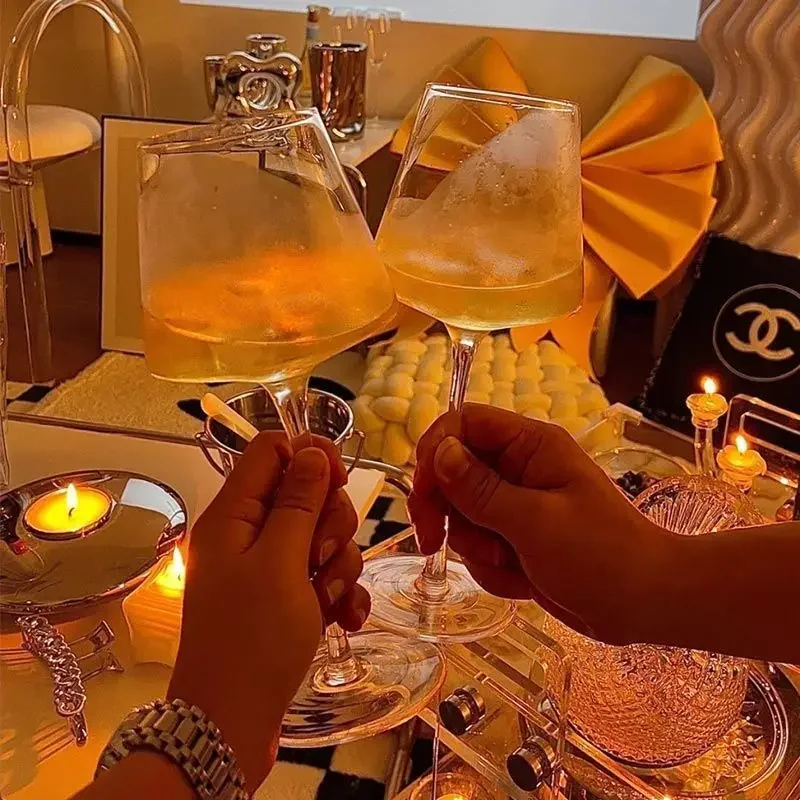 Luxury Square Burgundy Wine Glasses Set, 450ml Premium Crystal Stemware for Red Wine, European Elegant Design Home & Gifts