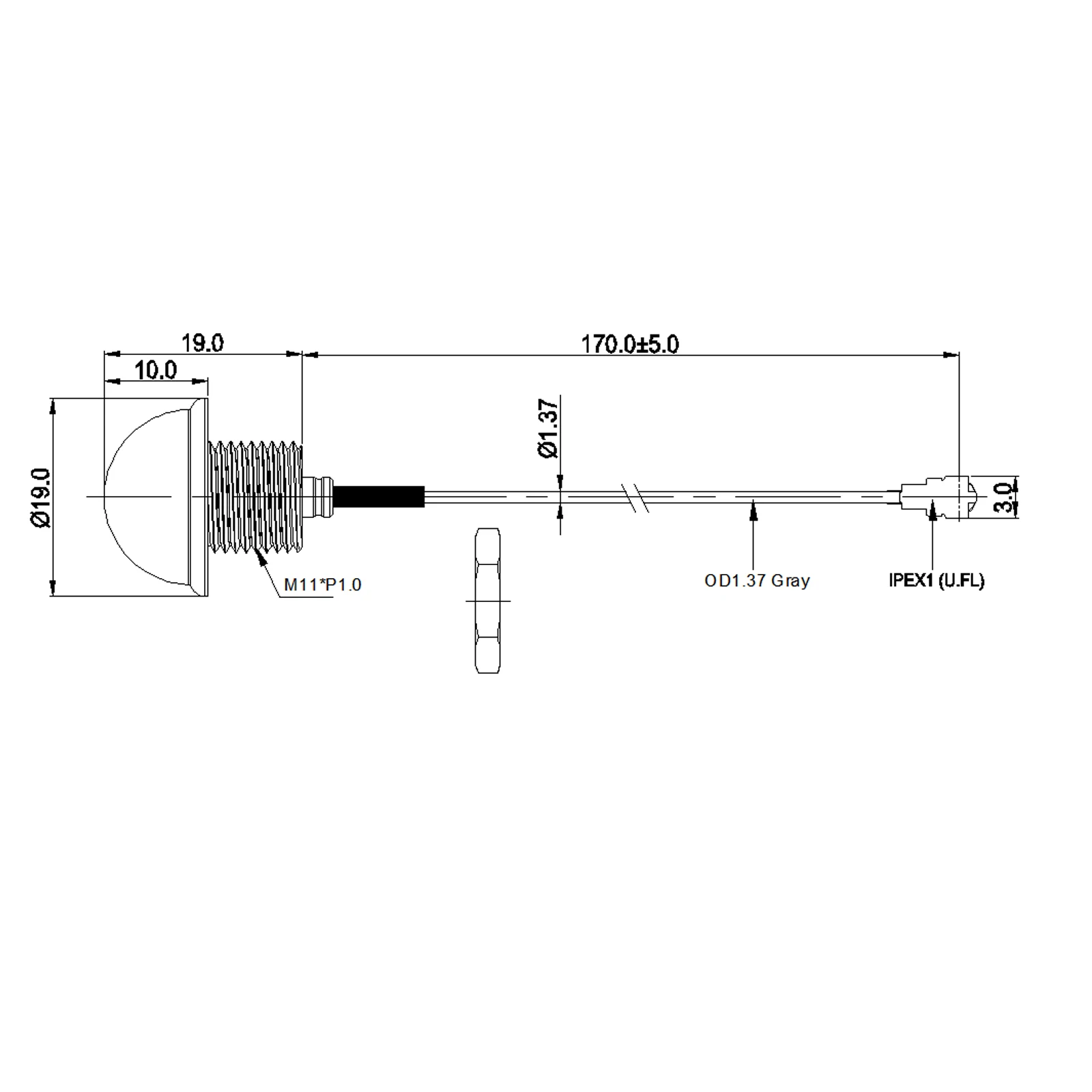 미니 2.4G/5.8G 듀얼 밴드 WIFI 안테나 버섯 헤드 방수 RF1.37 동축 케이블 IPEX1 U.FL 드론 UAV