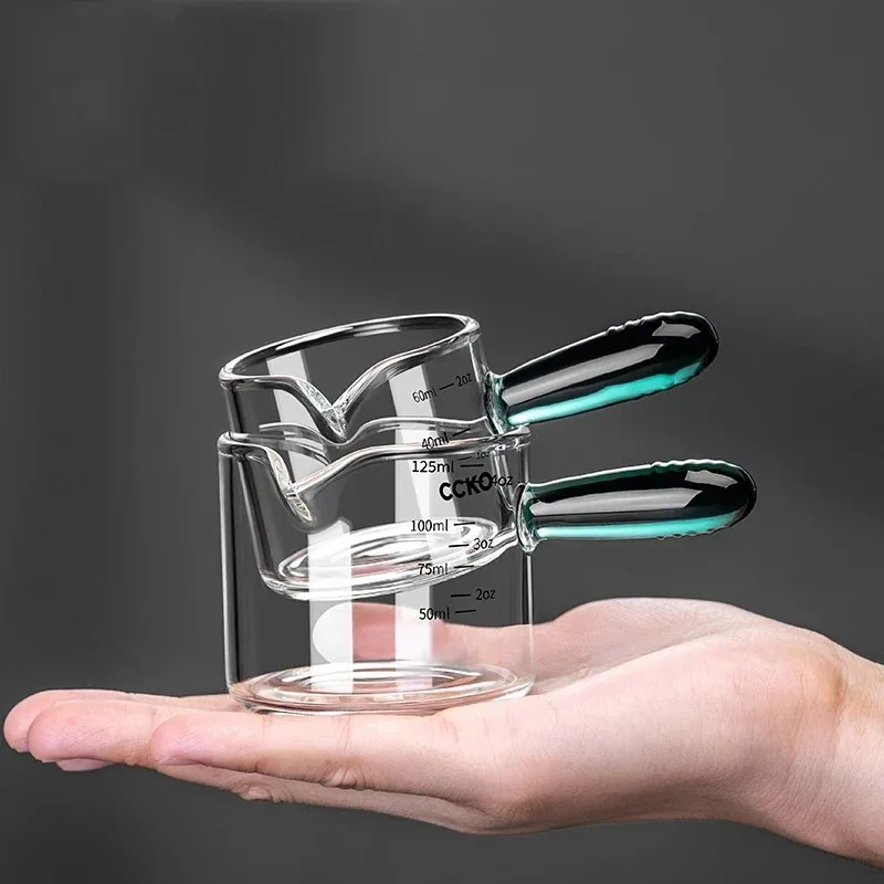 80/150ml Espresso mérőpohár üveg fogantyúval V alakú szájjal Cukor Tejes Kancsó Kávé Kellékek Mérőbögre Konyhai Fűszeres Pohár_voghion.com