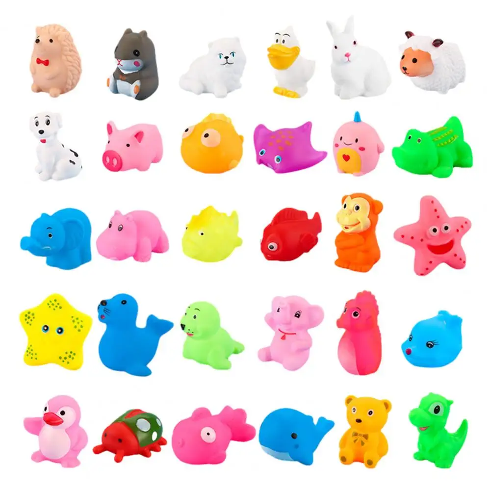 

Smooth Edges Bath Toy 30pcs Whistle Baby Bath Toys Cute Dog Bear Frog Penguin Dolphin Tortoise Vinyl Squeaky Sound for Baby