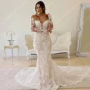 Deep-V Neck Wedding Dresses For Women 2024 Off Shoulder Lace Long Sleeves Mermaid Bridal Gowns Ball Vestidos De Novia Customized 1